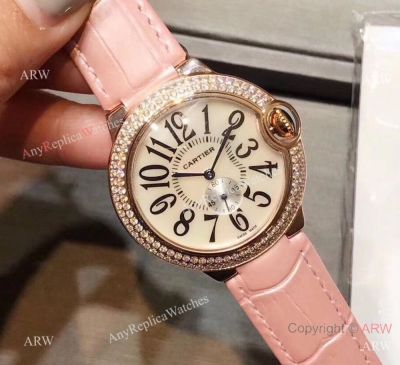 Replica Cartier Ballon Bleu Diamond Bezel Quartz watch Rose Gold Lady 36mm